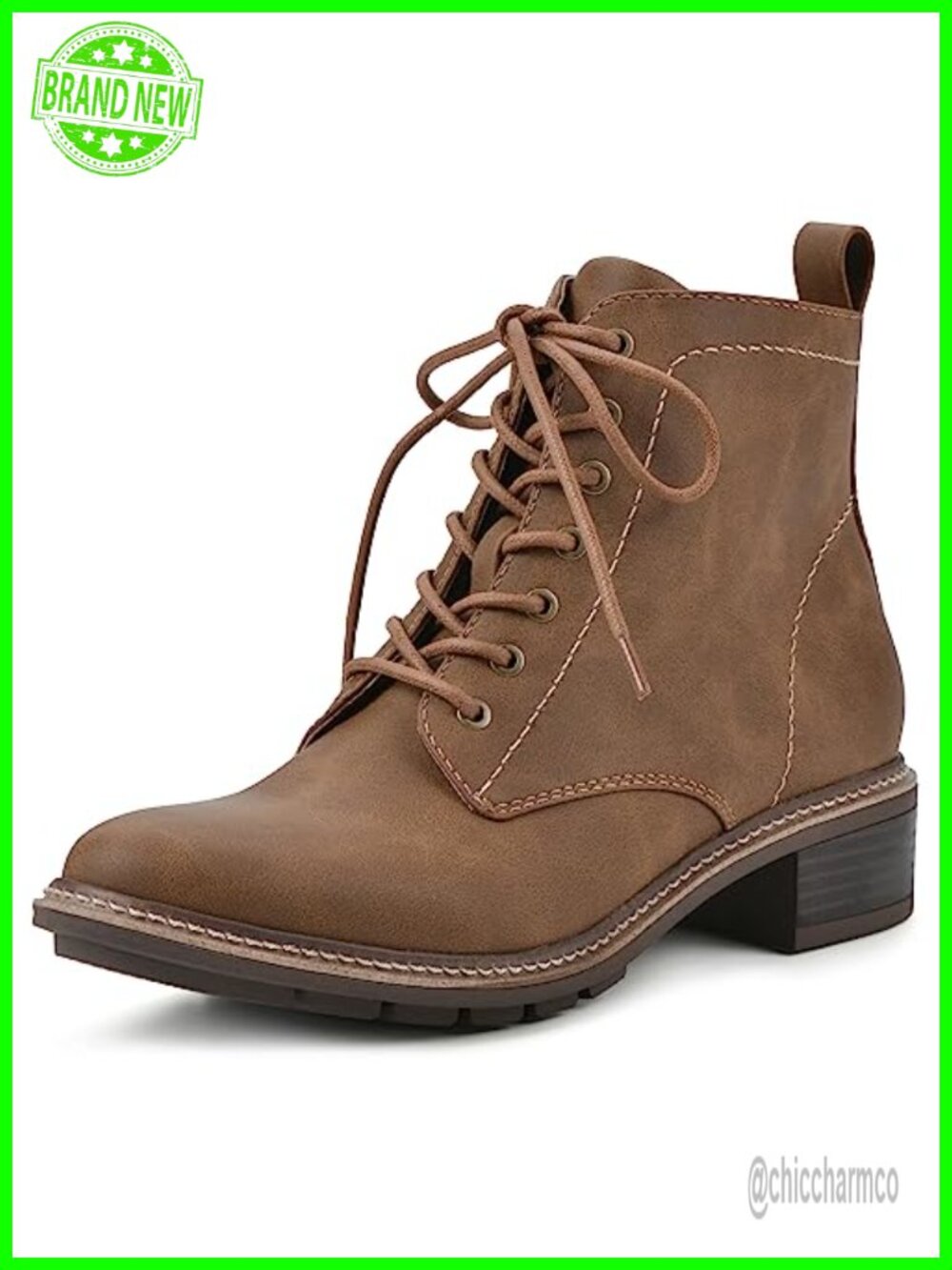 Womens Lace-Up Ankle Bootie Stacked Heel Cushioned Insole Round Toe Fall Shoe